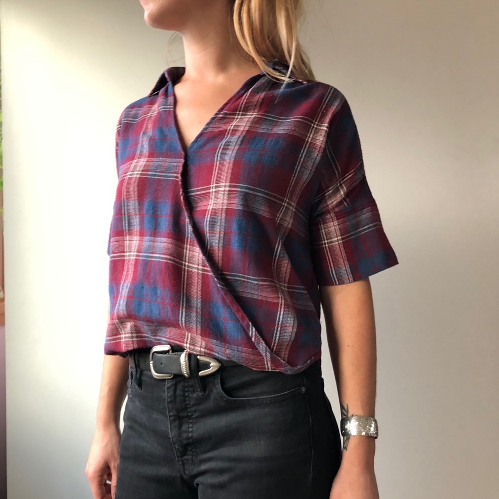 Plaid print blouse from Anthropologie.